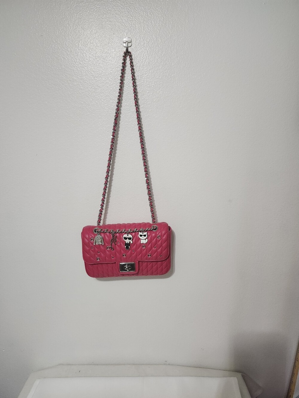 Karl Lagerfeld Hot Pink Quilted Chain-Handle Shoulder Bag - Picture 4 of 6